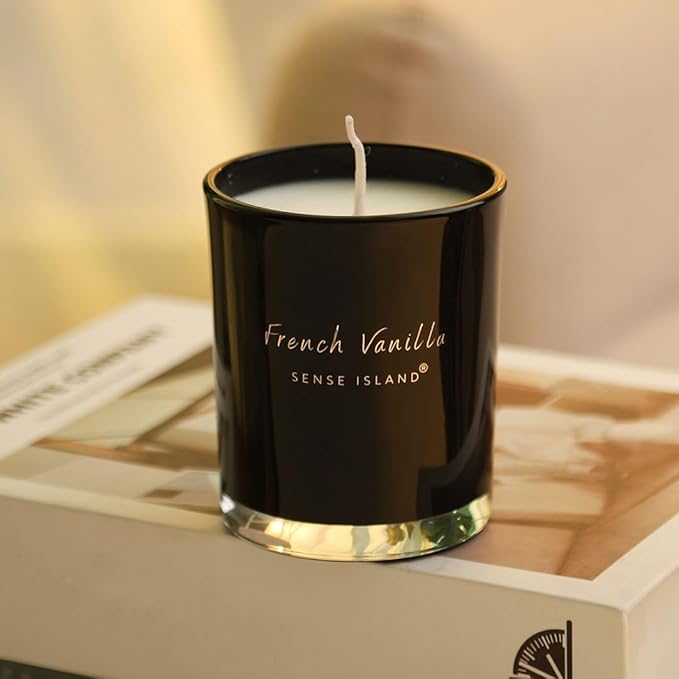 French Vanilla Candle Gifts for Her Creamy Vanilla Scented Candles 100% Soy Candle with Premium Gift Box with Black Ribbon I Candles for Women and Men - Bloomnest