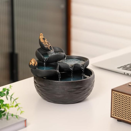 Tabletop Ceramic Fountain Water Feature Home Kitchen Office Decoration Modern Design Style (Black) - Bloomnest