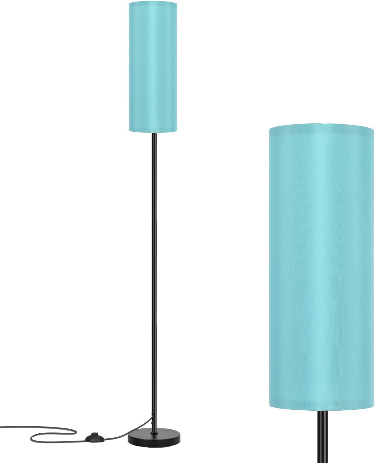 FRIDEKO HOME Floor Lamp with Turquoise Shade, Simple Design with Foot Pedal Switch, Small Tall Lamps for Living Room Bedroom, Corner Floor Stand Light with Black Pole Lamp (No Remote/No Bulb)