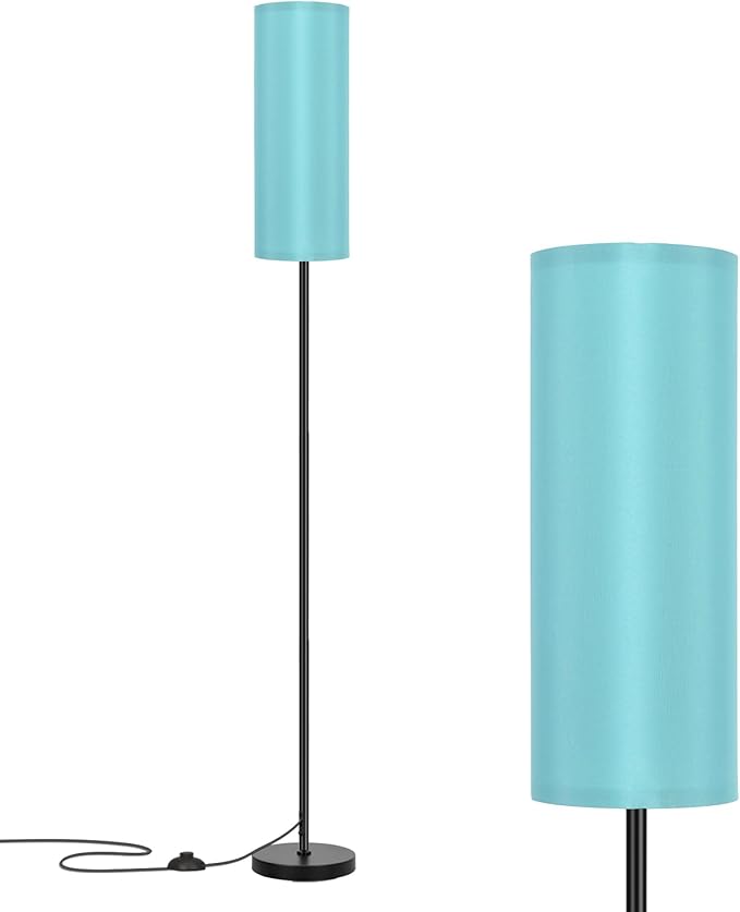 FRIDEKO HOME Floor Lamp with Turquoise Shade, Simple Design with Foot Pedal Switch, Small Tall Lamps for Living Room Bedroom, Corner Floor Stand Light with Black Pole Lamp (No Remote/No Bulb) - Bloomnest
