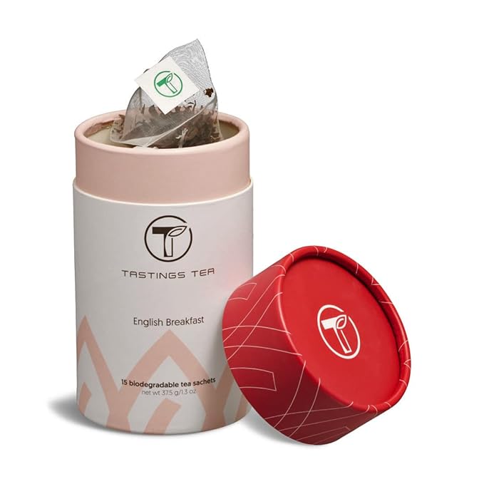 Tastings Tea English Breakfast Tea Bags - 15 Biodegradable Pyramid Sachets | Black Tea Blend with Assam & Nilgiri Flavor | Natural Caffeinated Tea - Bloomnest