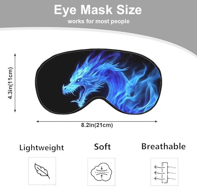 Fiery Dragon Sleep Eye Mask Blue Dragon Black Silk Eye Mask Sleeping Soft Eye Shade Cover for Men Women Boy Girl Airplane Travel with Elastic Strap - Bloomnest