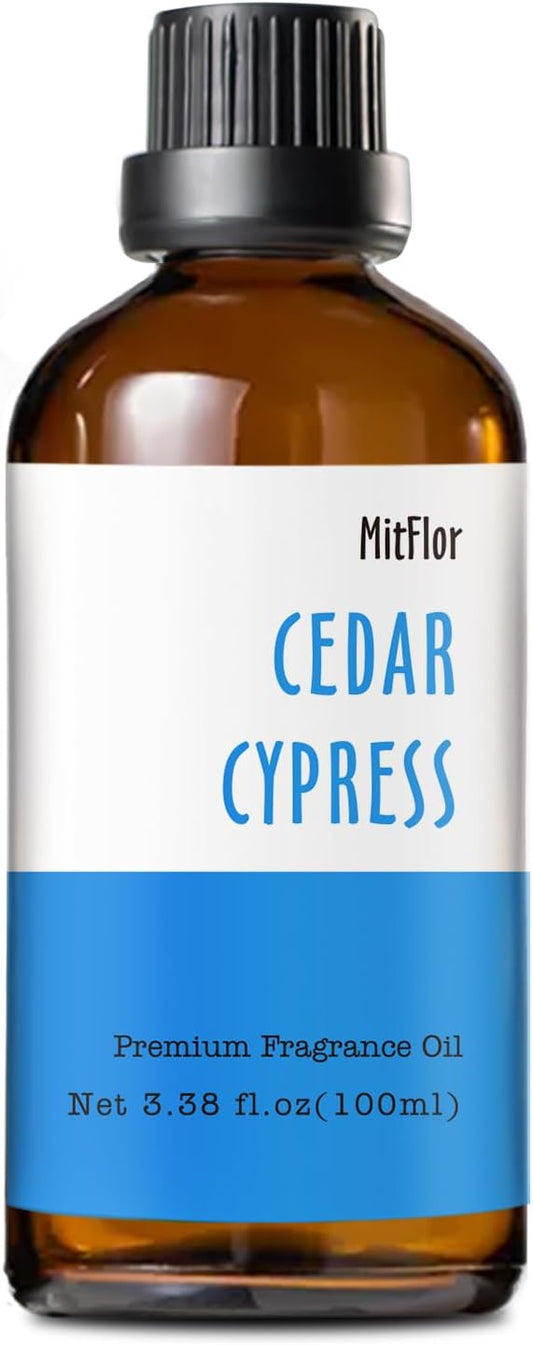 Cedar Cypress Fragrance Oil (3.38 OZ/100ML), MitFlor Single Essential Diffuser Oil, Premium Grade Fragrance Oil for Soap & Candle Making, Large Size Aromatherapy Oil, Woody Scent for Home Fragrance MitFlor