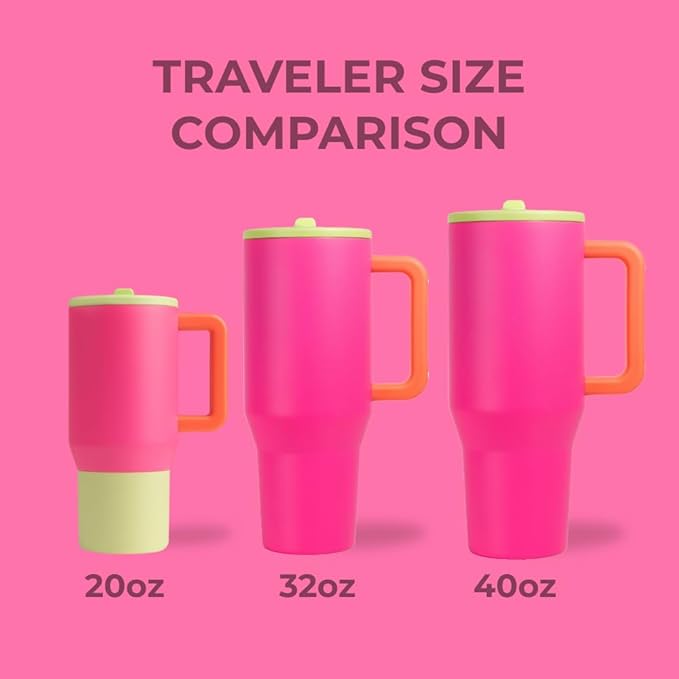 HydroJug Traveler - 40 oz Water Bottle with Handle & Flip Straw - Fits in Cup Holder, Leak Resistant Tumbler-Reusable Insulated Stainless Steel & Rubber Base - Gifts for Women & Men, Orchid - Bloomnest