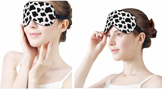 Black White Cow Sleep Eye Mask Skin Fur Spotted Men Women Sleep Mask with Adjustable Strap Eye Cover Eye Shade for Travel, Nap,Meditation - Bloomnest
