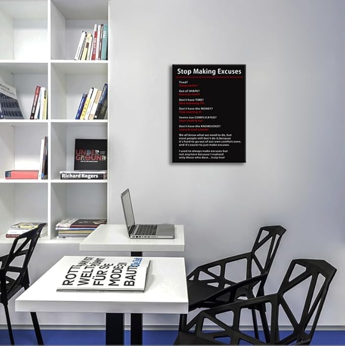 Stop Making Excuses Inspirational Wall Art Office Wall Decor Motivational Theme Poster Inspiring Canvas Painting Prints Artwork Wall Pictures for Living Room Home Decor Framed[18''W x 24''H] - Bloomnest