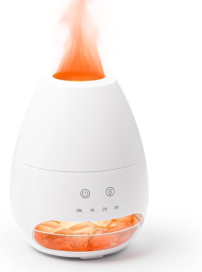 Ultrasonic Essential Oil Diffuser with Himalayan Salt Rock,Flame Diffuser with 2 Color Light,Aromatherapy Oil Diffuser with Auto Off Function for Home, Office,Spa,100ML - Bloomnest
