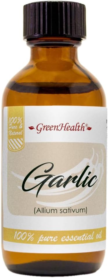 GreenHealth Garlic Essential Oil – 2 fl oz | 100% Pure & Natural | Undiluted | Steam-Distilled | Amber Glass Bottle