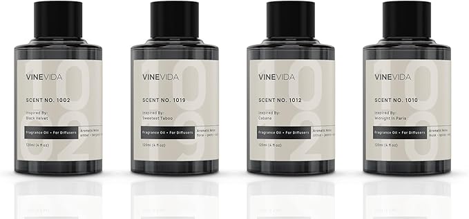 VINEVIDA (4-pk) Hotel Fragrance Collection. Cold Air Diffusers - Scents No.1002, No.1019, No.1012, No.1010 VINEVIDA