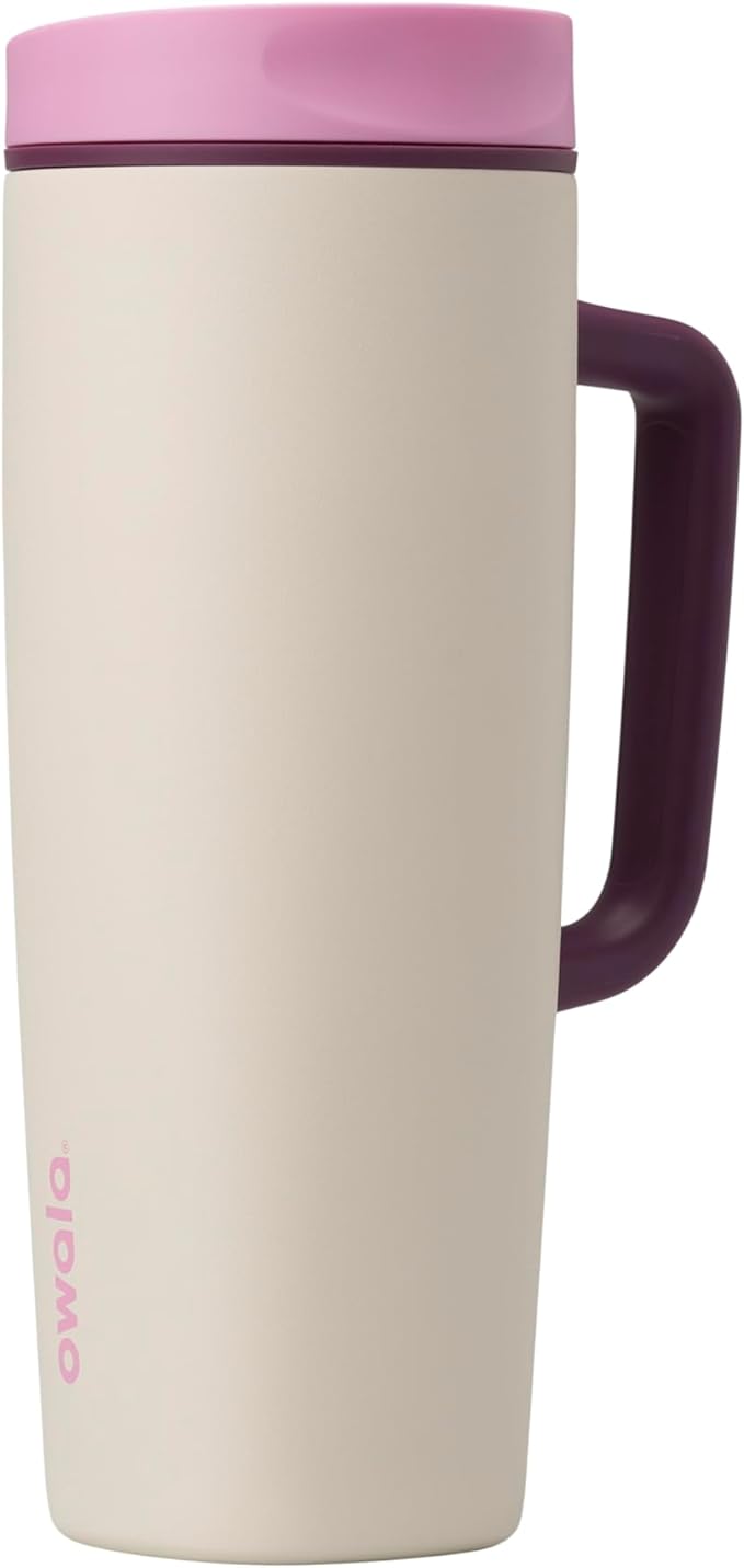 Owala SmoothSip Slider Stainless Steel Insulated Travel Mug, 100% Leak Proof, For Hot and Cold Drinks, Travel Friendly with Sliding Lock Lid, 24 oz, BPA Free, Leak Proof, Pink/Tan (Daybreak) - Bloomnest