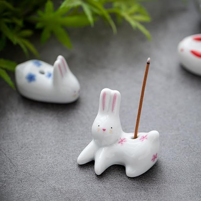 4Pcs Rabbit Cat Ceramic Incense Holder Cute White Animals Incense Sticker Holder Fun Home Decorative Ornaments for Home Room Decoration Yoga Spa Meditation Incense Holders - Bloomnest