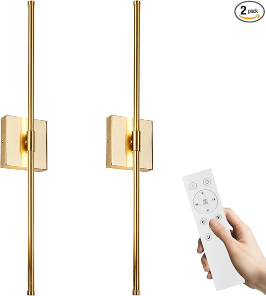 LED Wall Sconces with Remote Control, Dimmable Wall Sconces Set of 2, 5 Colors 3000K-6500K & Dimmable, Hardwire Wall Light with Timer & Night Light, LED Gold Wall Lamps for Living Room, Bedroom - Bloomnest
