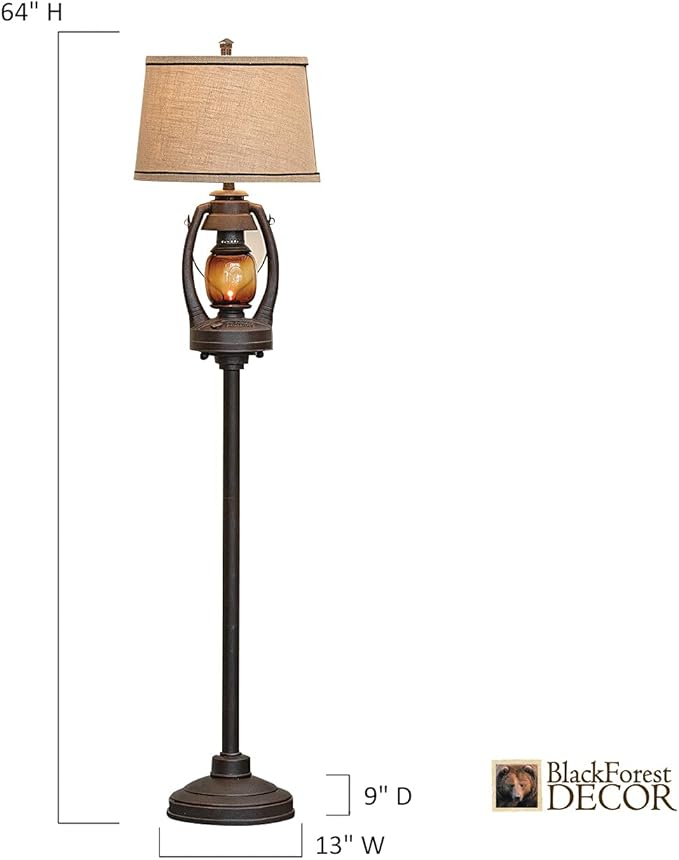 BLACK FOREST DECOR Vintage Lantern Floor Lamp with Burlap Shade - Rustic Lodge Standing Lamp - Bloomnest