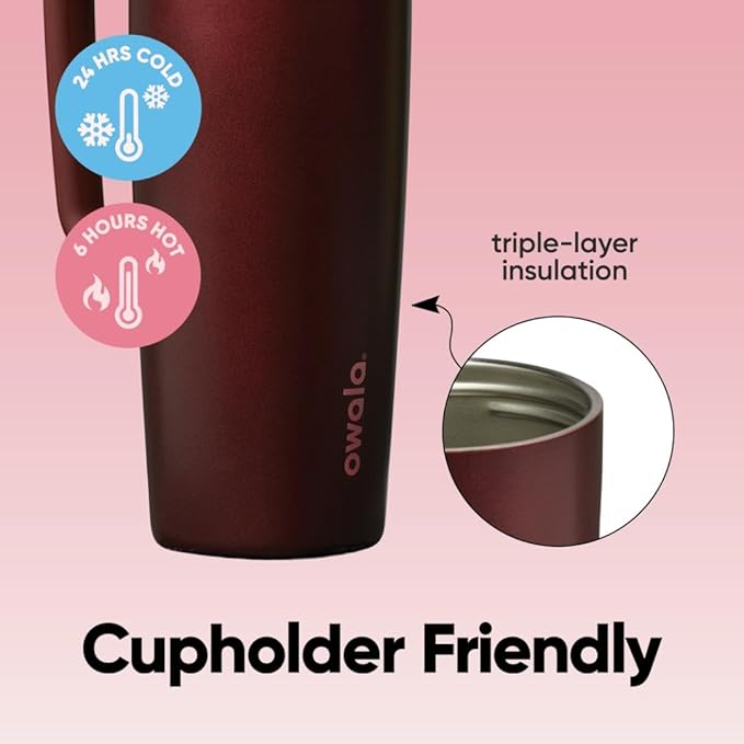 Owala SmoothSip Slider Stainless Steel Insulated Travel Mug with handle, 100% Leak Proof, For Hot and Cold Drinks, Travel Friendly with Sliding Lock Lid, 24 oz, BPA Free, Leak Proof, Black Cherry - Bloomnest