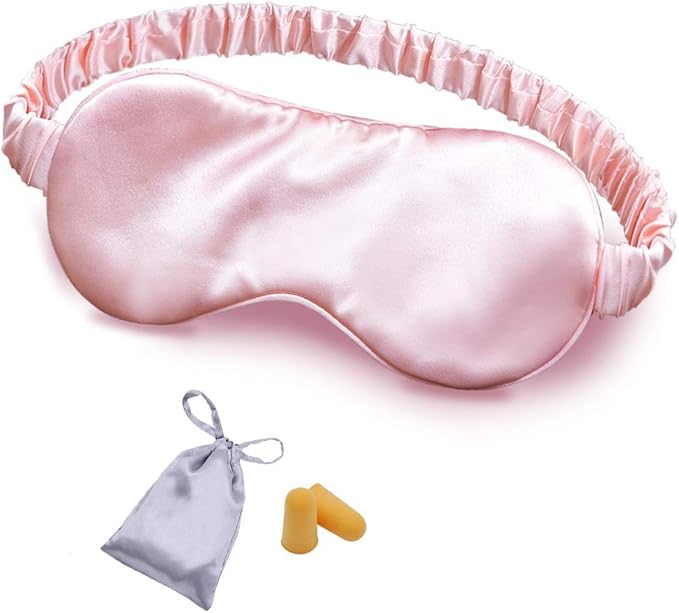 OLESILK Silk Sleep Mask, 100% Mulberry Silk Eye Mask for Sleeping, Double Layer Filling and Elastic Strap, Travel and Nap, Soft Eye Cover Eyeshade with Luxury Bag and Ear Plugs, Pink - Bloomnest