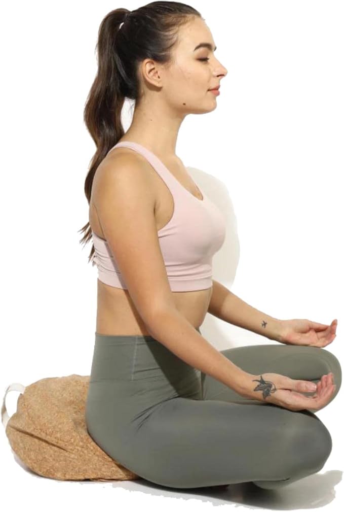 Shakti Warrior Zen Meditation Cushion - Sustainable Cork Fabric Cover, Lined with cotton and filled with treated buckwheat. Non-toxic, eco Friendly Meditation Pillow (15inch x 15inch x 5 Thick) - Bloomnest