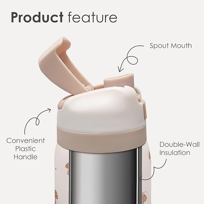 Mushroom Insulated Stainless Steel Water Bottle with Straw for Sports and Travel, 32oz, Gifts for Women Girls Friends Teens Birthday Christmas SANDJEST