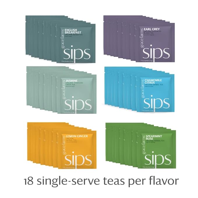 Grace Farms Tea Variety 108 Count Envelopes | Black, Green, and Herbal Individually Wrapped Tea Bags (6 flavors × 18 each) | Fair Trade, USDA Organic, Kosher Tea Variety Pack - Bloomnest