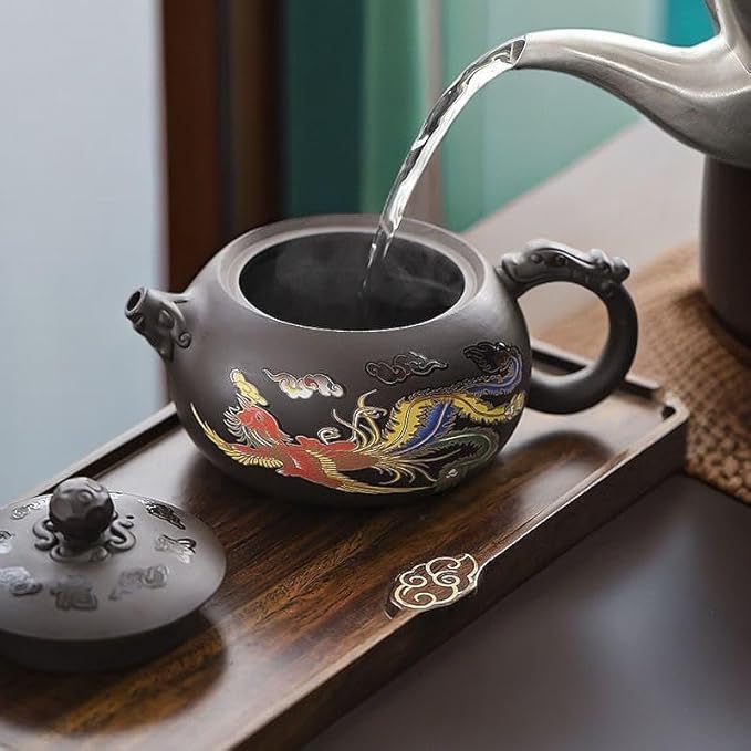 Hand-made Dragon and Phoenix Color-changing Purple Clay Teapot – Chinese Kung Fu Tea Set, Tea Lover’s Gift, Large Capacity (Teapot+2* Teacups) - Bloomnest