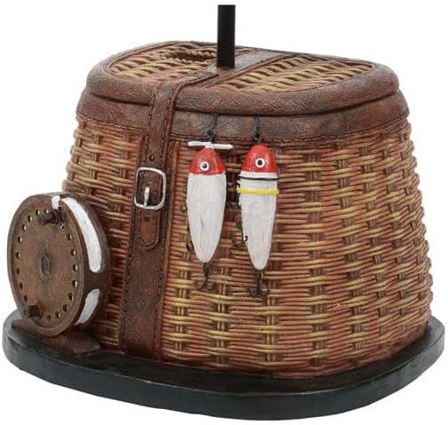BLACK FOREST DECOR Fishing Creel Accent Lamp - Rustic Lodge Table Lamp with Woven Look - 20.25" x 13.15" - Bloomnest