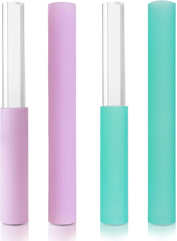4 Pcs Singing Bowl Mallet Set Includes Solid and Hollow Acrylic Silicone Rubber Striker Mallet for Playing Quartz Crystal Singing Bowls with Bundle Pocket(PurpleGreen) - Bloomnest