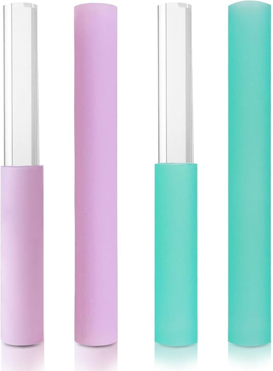 4 Pcs Singing Bowl Mallet Set Includes Solid and Hollow Acrylic Silicone Rubber Striker Mallet for Playing Quartz Crystal Singing Bowls with Bundle Pocket(PurpleGreen) - Bloomnest