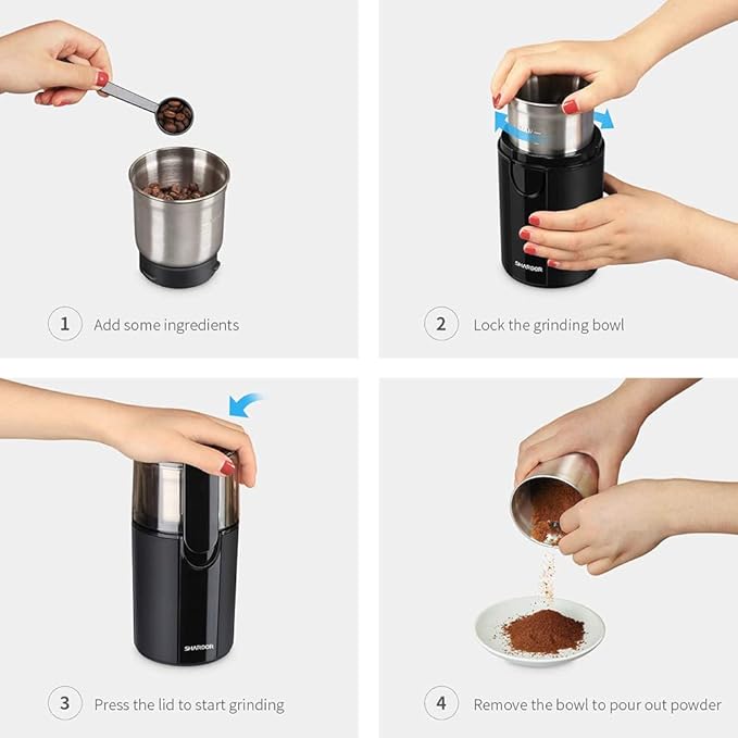 SHARDOR Coffee Grinder Electric, Spice, Herb, Grinder for Coffee Bean Spices and Seeds with 2 Removable Stainless Steel Bowls, Black - Bloomnest