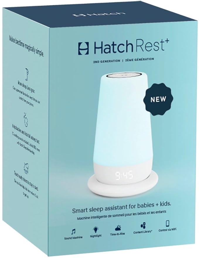 Hatch Rest+ Baby & Kids Sound Machine | 2nd Gen | Child’s Night Light, Alarm Clock, Toddler Sleep Trainer, Time-to-Rise, White Noise, Bedtime Stories, Portable, Backup Battery (with Charging Base) - Bloomnest