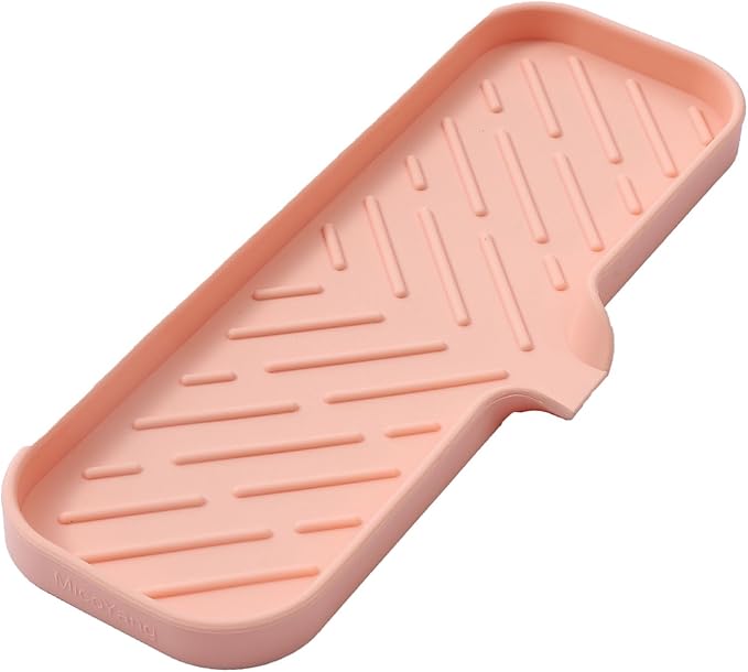 Silicone Bathroom Soap Dishes with Drain Spout-Bathroom and Kitchen Sink Organizer,Sponge Holder,Dish Soap Tray,Perfect for Dispenser,Scrubber,Bottle,Cup on Sink or Counter-Pink 12"×4" - Bloomnest