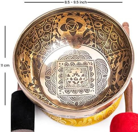 Large Tibetan Singing Bowl Set - 8.5" Master Healing Grade For Sound Bath Chakra 7 Metal Meditation Yoga By Himalayan Bazaar HimalayanBazaar