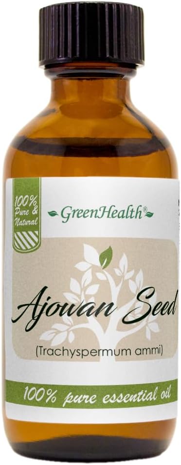 Ajowan Seed Essential Oil – 2 fl oz (59 ml) Glass Bottle w/Cap – 100% Pure Essential Oil – GreenHealth Greenals