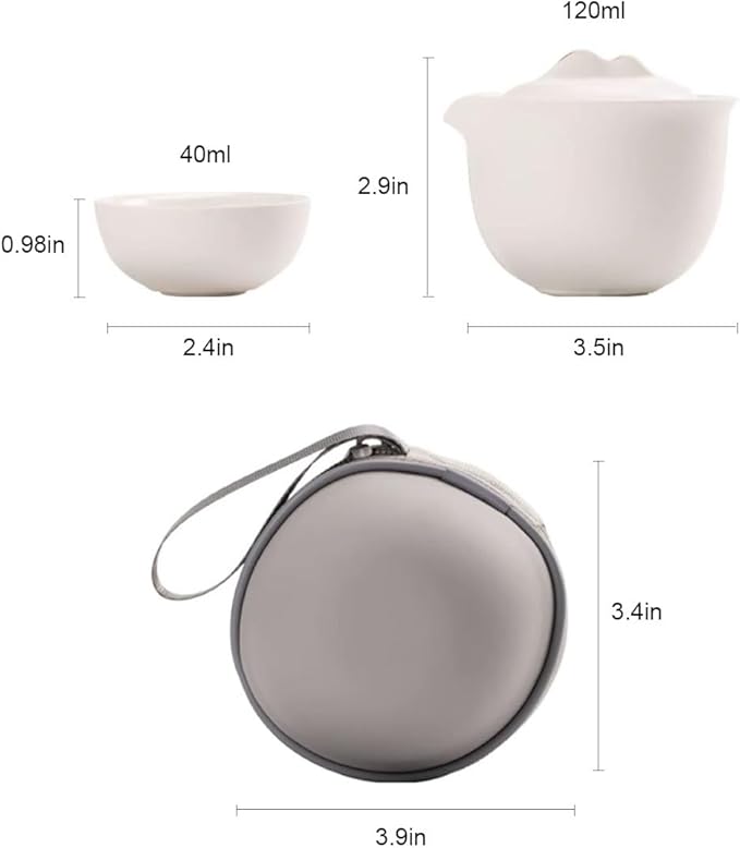 Travel Tea Set Ceramic Tea Pot Set Chinese Kung Fu Teapot Porcelain Gongfu Teacups Frosted Glazed Tea Cup, Portable Bag 1 Pot 3 Mini Cup All in One for Home Office Outdoor Picnic Camping Hotel, White - Bloomnest