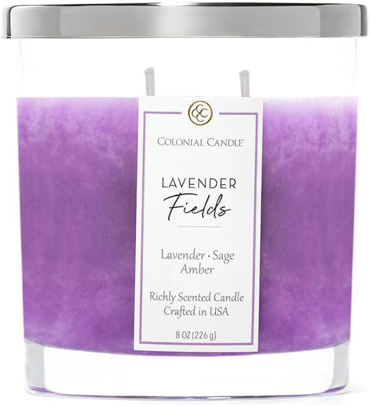 Colonial Candle Lavender Fields Scented Candle Jar, Highly Fragranced Candles for Home Scented, Mottled Wax Candle, 2 Wick, 8 oz - Made in The USA - Bloomnest