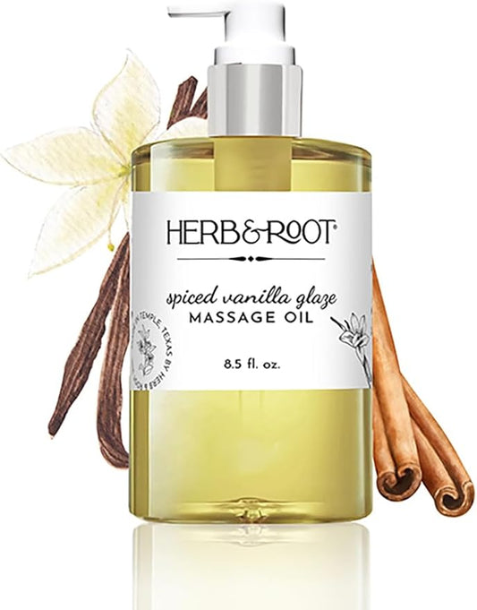 Spiced Vanilla Glaze Massage Oil, 8.5 oz | Body Oil with Vanilla & Cinnamon, Made with Coconut & Sweet Almond Oils | Non-Sticky, Moisturizing, Aromatherapy Gift