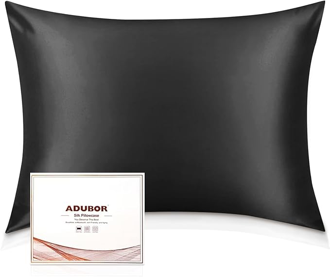 Adubor 100% Silk Pillowcase - Mulberry Silk Pillow Cases, 23 Momme 6A Grade Fibers, Silk Pillow Case for Hair and Skin Health, with Hidden Zipper (Standard 20''×26'', Black, 1PC) - Bloomnest