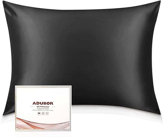 Adubor 100% Silk Pillowcase - Mulberry Silk Pillow Cases, 23 Momme 6A Grade Fibers, Silk Pillow Case for Hair and Skin Health, with Hidden Zipper (Queen 20''x30'', Black, 1PC) - Bloomnest