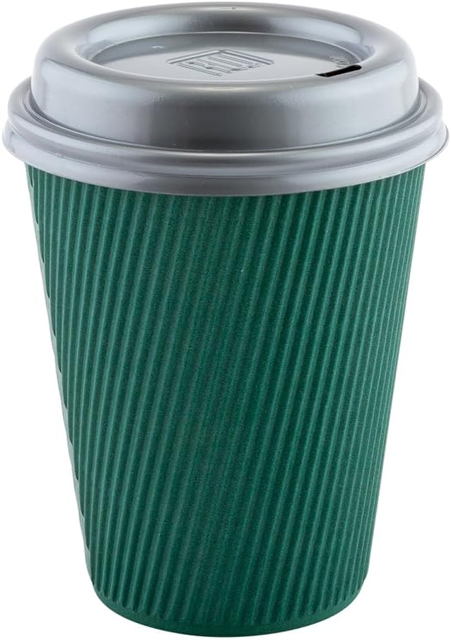 Restaurantware-12 Ounce Disposable Coffee Cups, 500 Ripple Wall Hot Cups For Coffee - Lids Sold Separately, Rolled Rim, Forest Green Paper Insulated Coffee Cups, For Hot Coffee, Tea, And More - Bloomnest