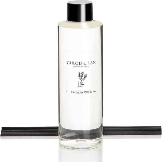 Chloefu LAN Lavender Reéd Diffuser Refill 200ml/6.76 fl oz Natural Essential Lavender Scented Oil - Best for Aromatherapy, SPA and Home, 0% Alcohol, Fresh & Long Lasting, Free Set of Diffuser Sticks - Bloomnest