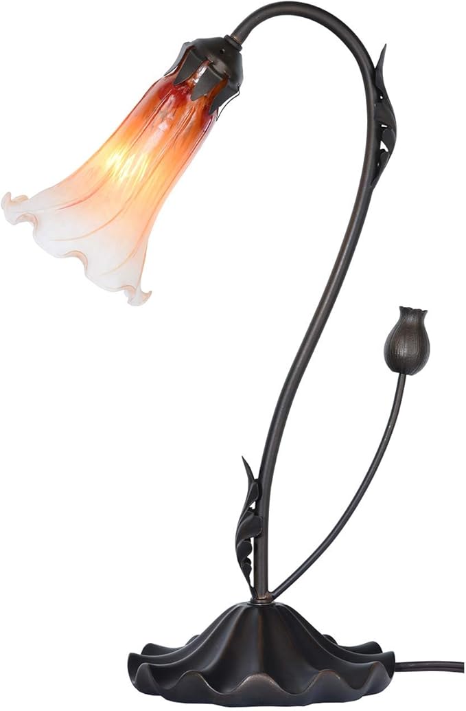 Bieye L10697 Lily Flower Blown Glass Accent Table Lamp for Living Room Bedroom Decoration (1-Light, Orange) - Bloomnest