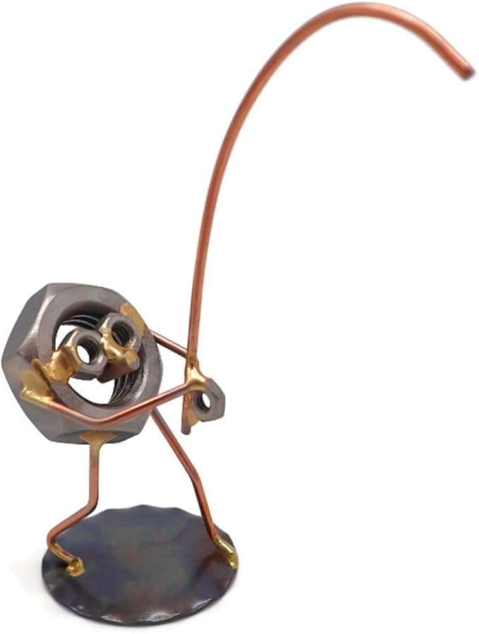 Fishing Nut Collectible Handmade Metal Art Figurine, Desk Accessories, Trophy, Boss Gift, Home Office Décor - Bloomnest