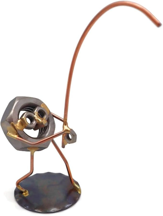 Fishing Nut Collectible Handmade Metal Art Figurine, Desk Accessories, Trophy, Boss Gift, Home Office Décor - Bloomnest
