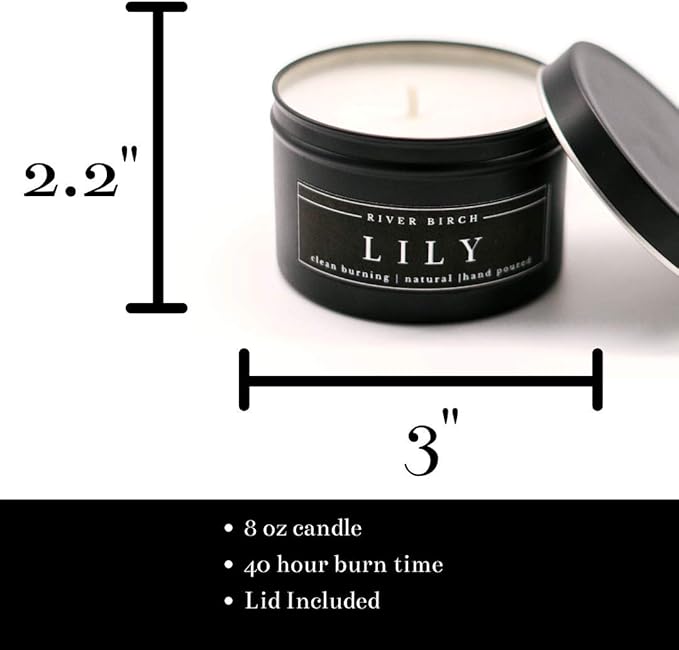 River Birch Candles Lily Scented Candle | Premium, All-Natural, Non-Toxic, Soy Candles | 8 oz. Black Matte Tin Travel Candle | Cozy Relaxing Gifts for Home - Bloomnest