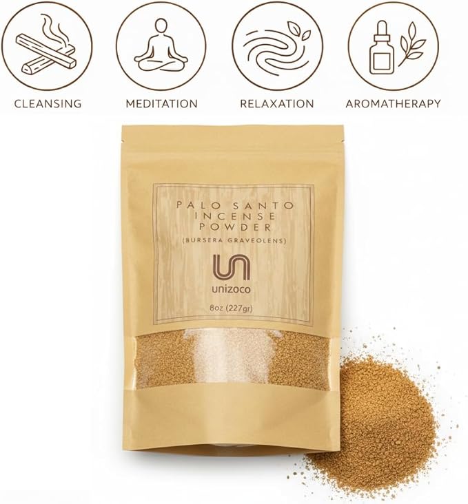 Palo Santo Incense Powder | 8 oz (227g) | 1/2 Pound Bag | Ecuadorian Palo Santo Wood Powder | Premium Loose Incense for Meditation, Energy Cleansing, Smudging, Yoga, Aromatherapy, Spiritual Rituals UNIZOCO