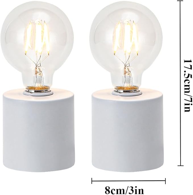 JHY DESIGN Set of 2 White Table Lamp Battery Powered 7" Tall Cordless Lamp Light with Edison Style Bulb Battery Operated Great for Living Room Bedroom Weddings Parties Patio Events