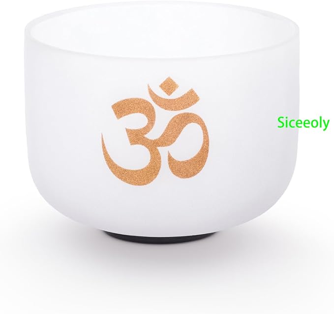 8" A Note 432HZ Om Design For Meditation Sound Yoga Healing Third-eye Chakra Crystal Singing Bowl Frosted Quartz with Durable Carrying Case Suede Striker O-ring - Bloomnest