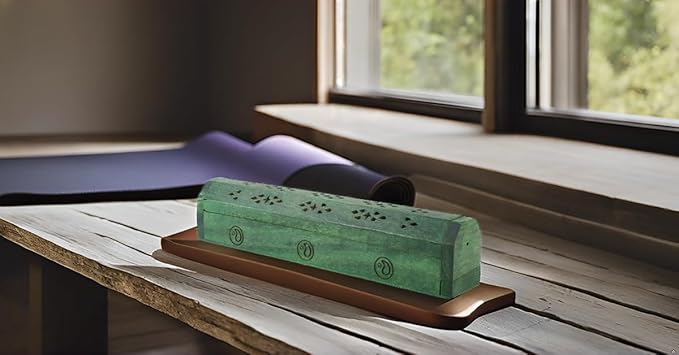 Wooden Incense Stick & Cone Burner Holder Coffin with Storage Compartment Organic Eco Friendly Ash Catcher Agarbatti Holder Rustic Style for Meditation Yoga Aromatherapy Home Fragrance Product - Bloomnest