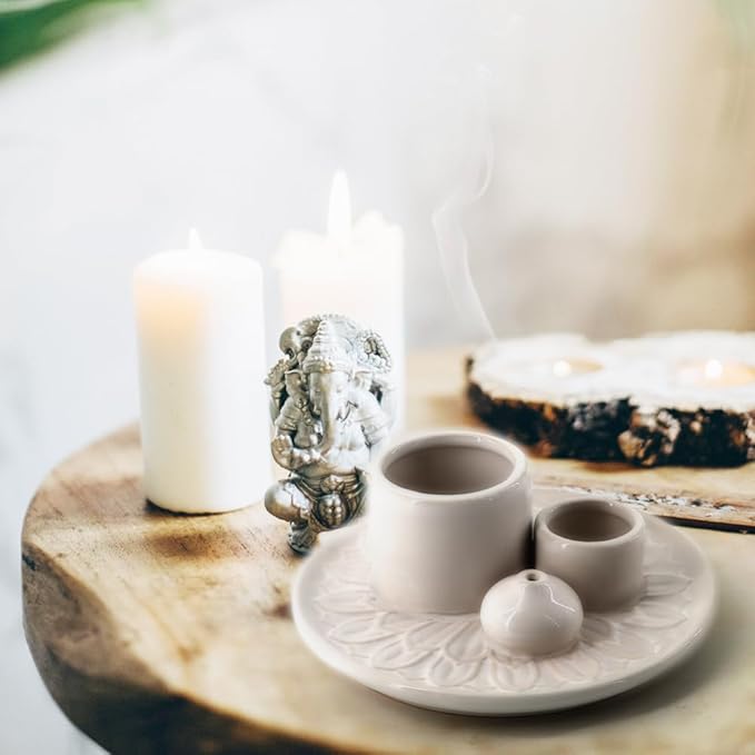 4 in 1 Ceramic Incense Holder, Palo Santo Stick Holder, Sage Holder for Burning, 5.2" Ash Catcher Tray for Meditation, Yoga & Home Decor (White)