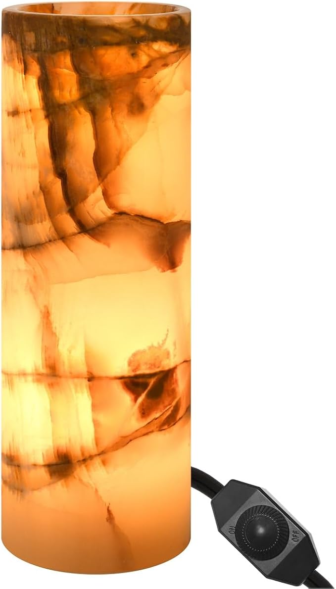 UMAID Handcrafted Onyx Marble Table Lamp, Each Lamp One-of-a-Kind with Natural Patterns, Warm Amber Glow, Dimmable Cord & Bulb, Modern Home Decor for Bedroom, Desk, Office, Living Room, or Bedside