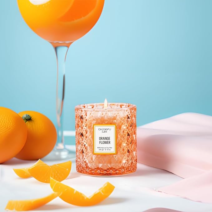 Chloefu LAN Orange Blossom Candle, Natural Soy Scented Candles for Stress Relief, Holiday Candle Gifts, 55 Hours Smokeless Long Lasting Burning, Great Gift for Women & Men - Bloomnest