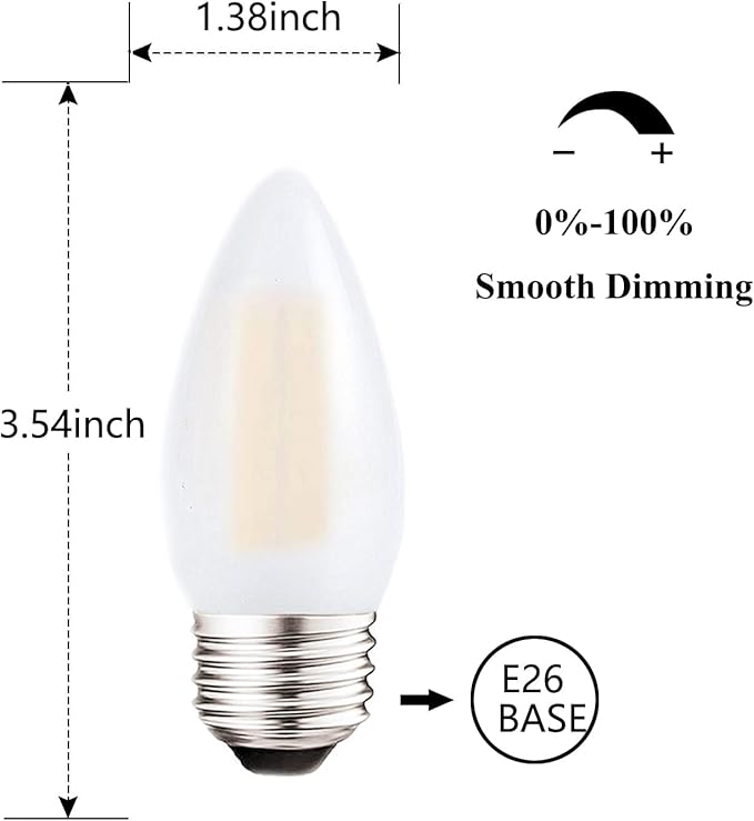 Dimmable LED Candelabra Light Bulbs 40W Equivalent E26 Base, B11 LED Chandelier Candle Light Bulbs, Frosted E26 Medium Base Candelabra Bulb 2700K Warm White, 6 Pack - Bloomnest